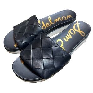 Sam Edelman Adaley Sandals Womens Size 9 M Black Leather Woven Slides Shoes